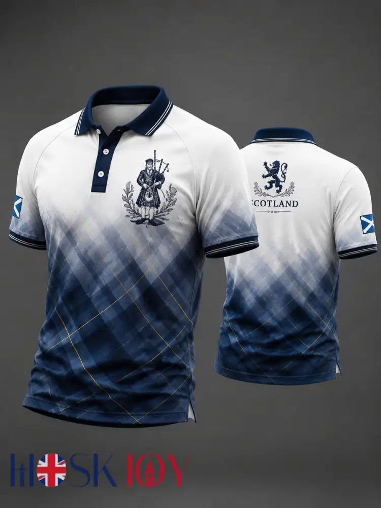 Men’s Scottish bagpipe print polo shirt - As picture / S