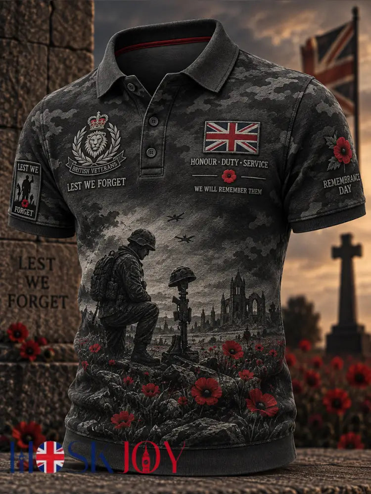 Men’s Short-Sleeve Polo Shirt With Remembrance Day Veteran-Themed Print - A / S
