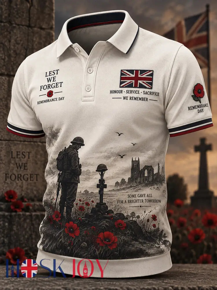 Men’s Short-Sleeve Polo Shirt With Remembrance Day Veteran-Themed Print - A / S