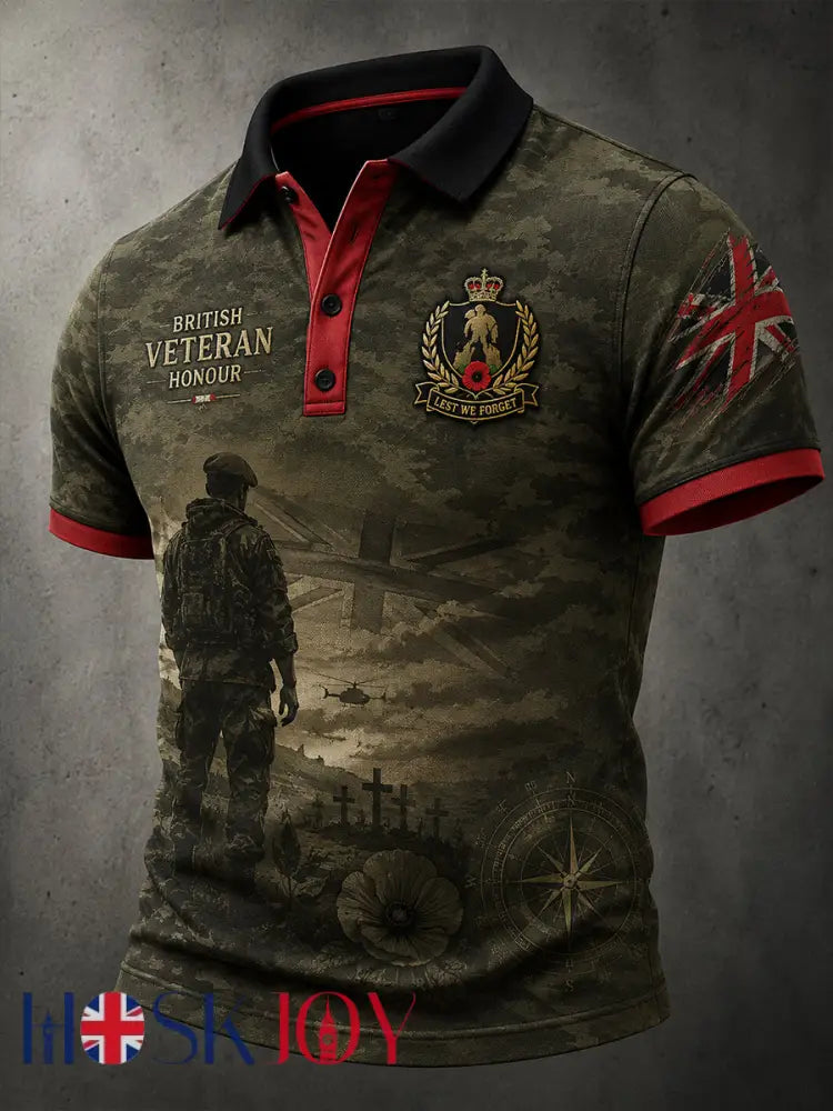 Men’s Short-Sleeve Polo Shirt With Vintage Veteran Commemorative Print - A / S
