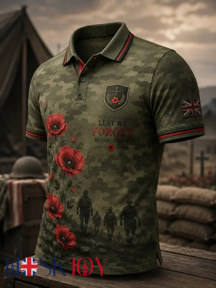 Men’s Short-Sleeve Polo Shirt With Vintage Veteran Commemorative Print - A / S