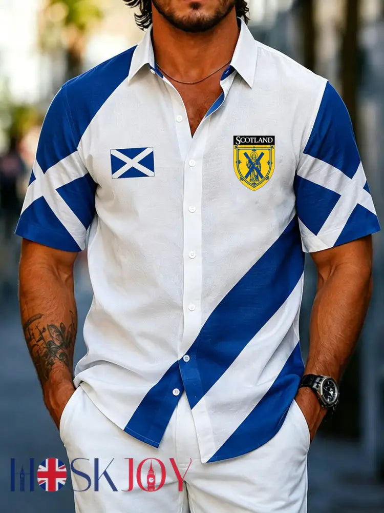 Men’s St Andrew’s Day Print Short Sleeve Shirt - White / S