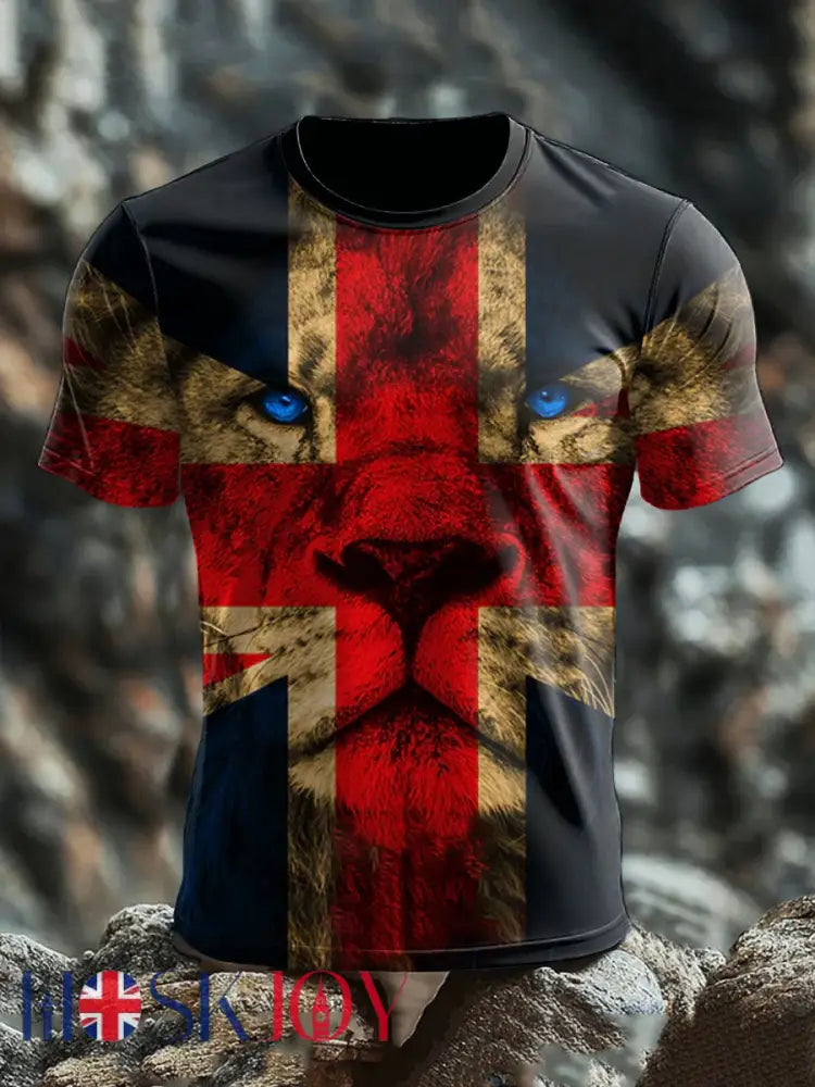 Men’s UK Flag Lion Patoitic Printed T-shirt - As picture / S