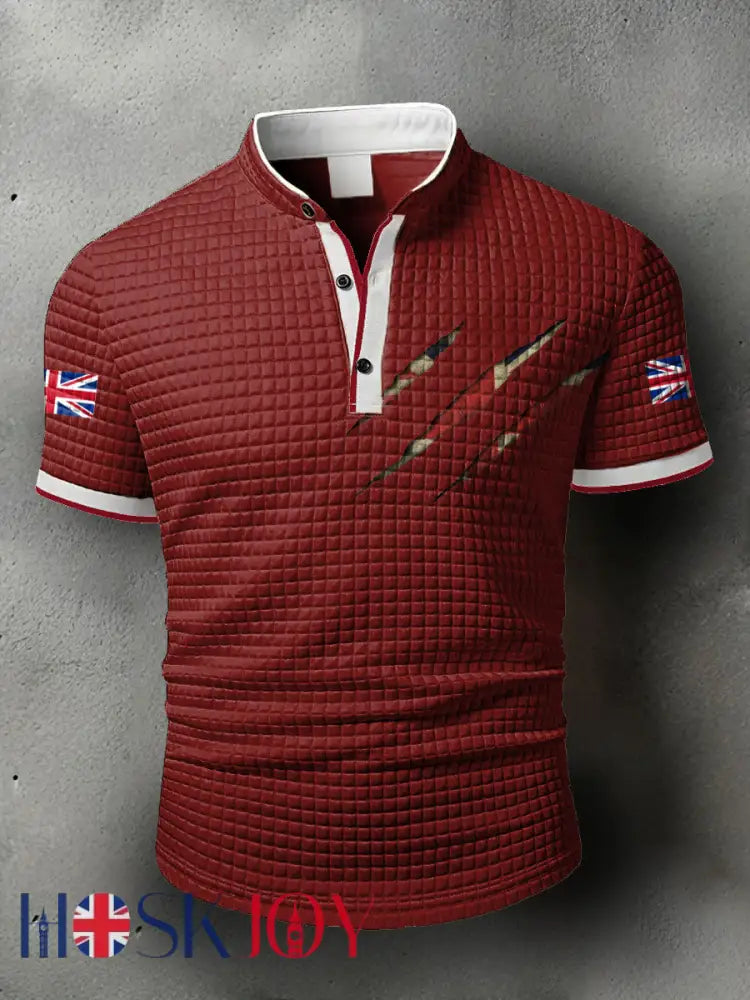 Men’s UK Flag Printed Casual Tops - Red / S