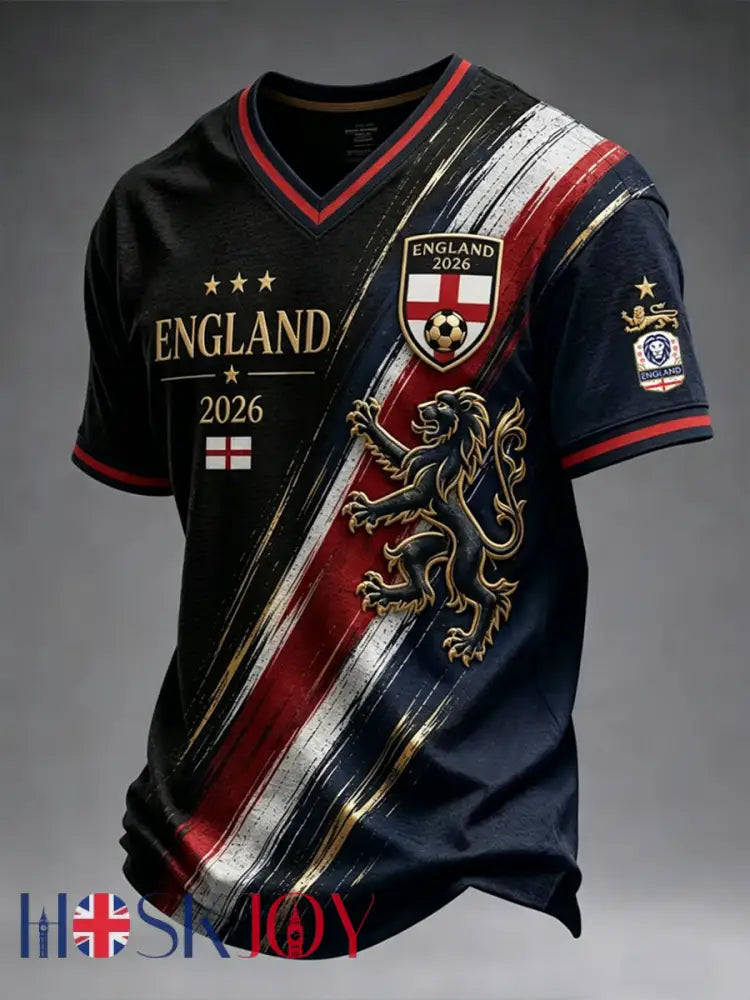 Men’s UK Football Lover England Printed V-neck T-shirt - As picture / S