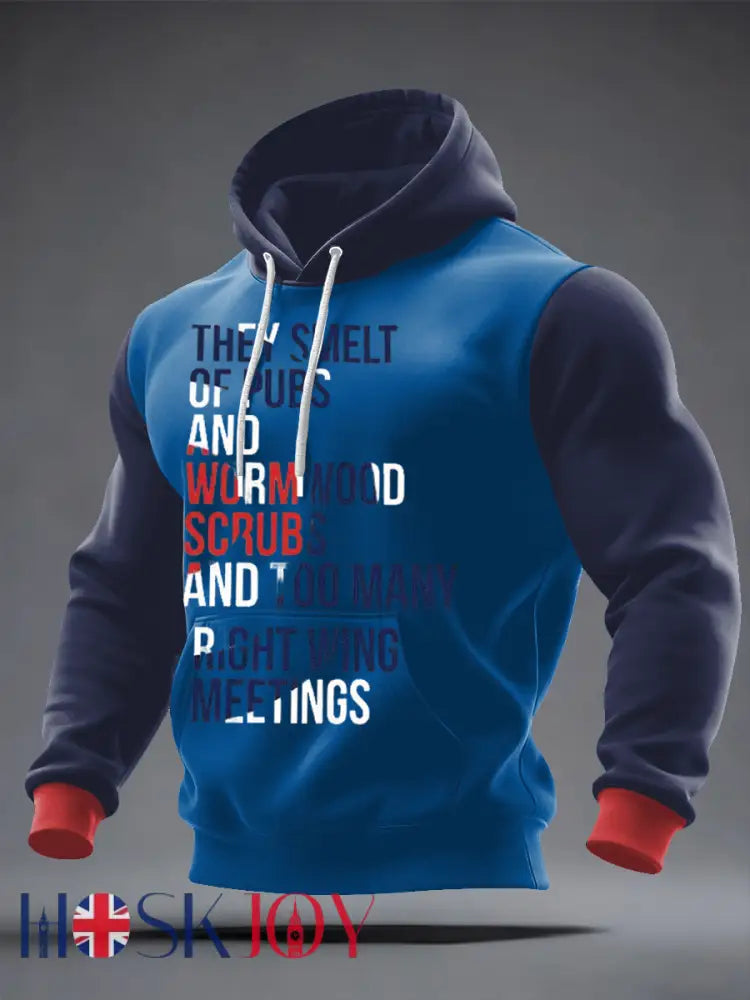 Men’s UK Mods Music Lover Oversized Drop-Shoulder Hoodie with Pockets - Blue / S