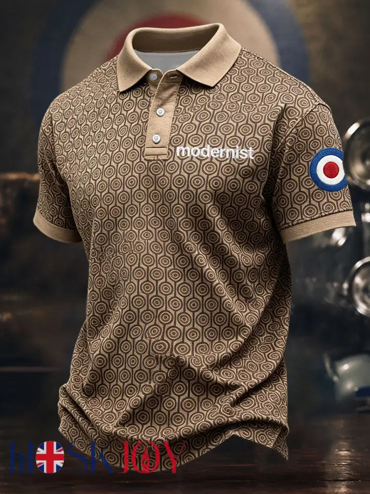 Men’s UK Mods Music Lover Printed Casual Tops - Khaki / S