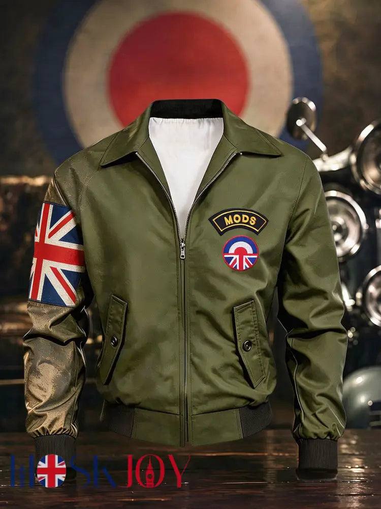 Men’s UK Mods Music Lover Printed Harrington Jacket - Army Green / S