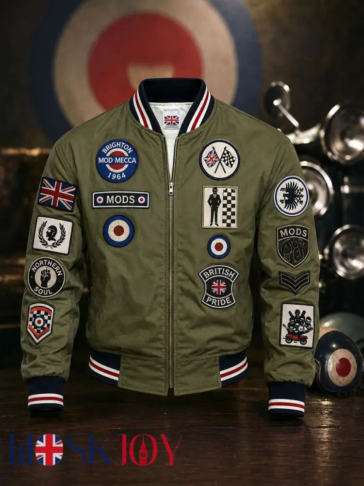 Men’s UK Mods Music Lover Printed Monkey Jacket - Army Green / S