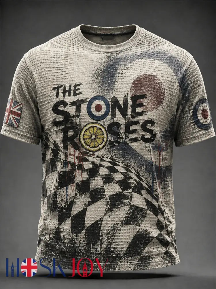 Men’s UK Mods Music Lover The Stone Rose Printed Waffle T-shirt - Gray / S