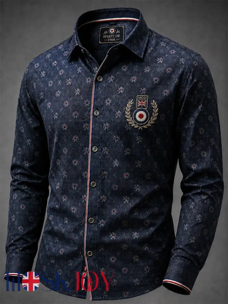 Men’s UK Mods Music Lover The Who Printed Long-Sleeve Shirt - Deep Blue / S