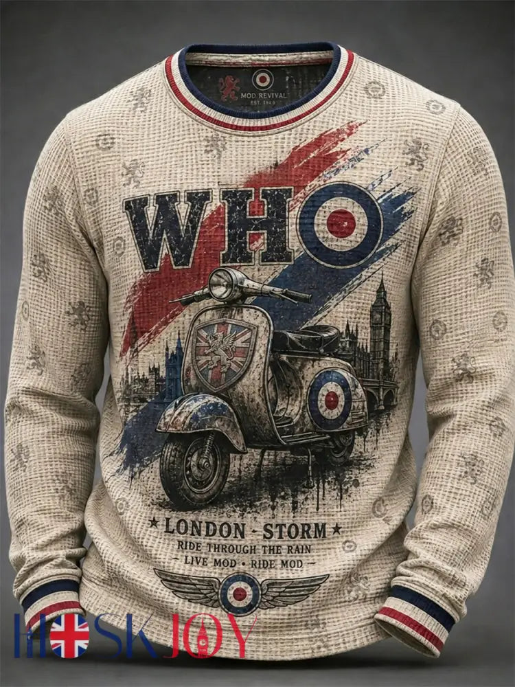 Men’s UK Mods Music Lover The Who Printed Long-Sleeve Waffle Top - Apricot / S