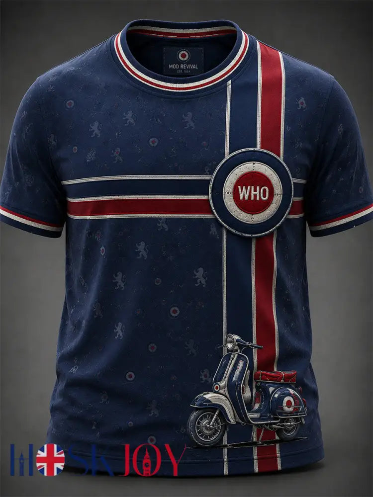 Men’s UK Mods Music Lover The Who Printed Short-Sleeved T-Shirt - Deep Blue / S