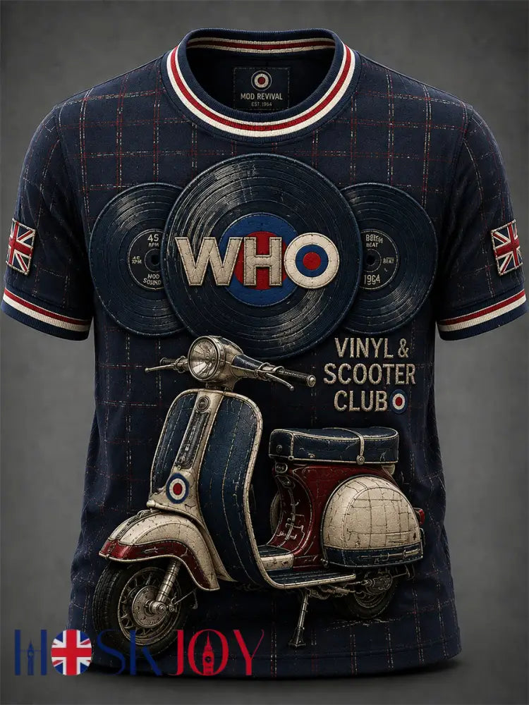 Men’s UK Mods Music Lover The Who Printed Short-Sleeved T-Shirt - Deep Blue / S