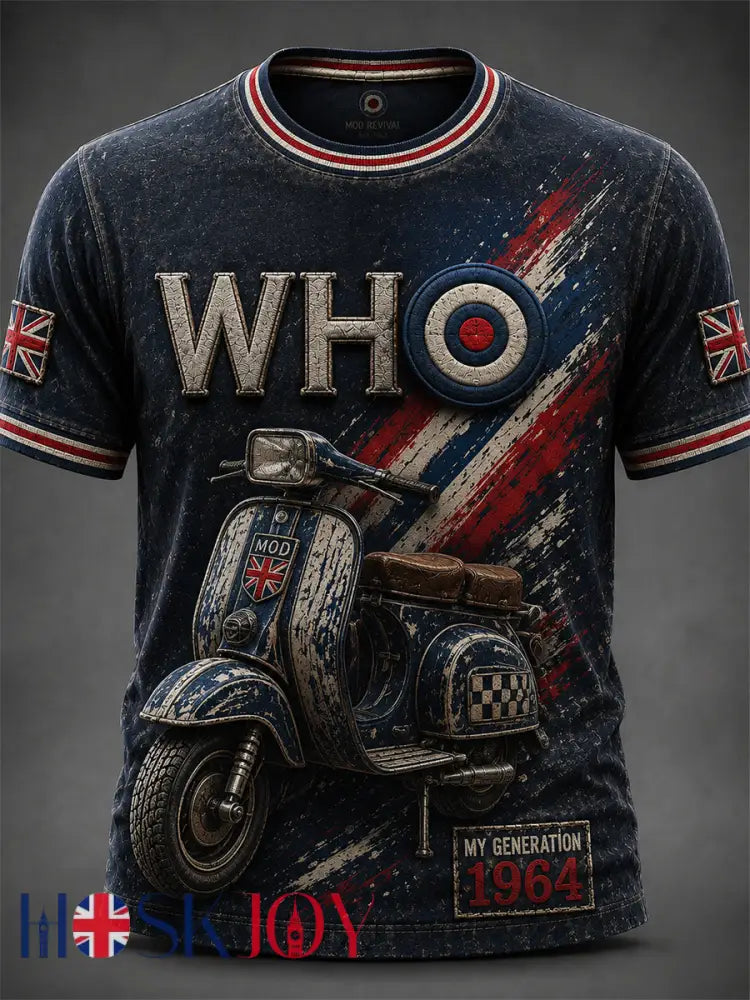 Men’s UK Mods Music Lover The Who Printed Short-Sleeved T-Shirt - Deep Blue / S