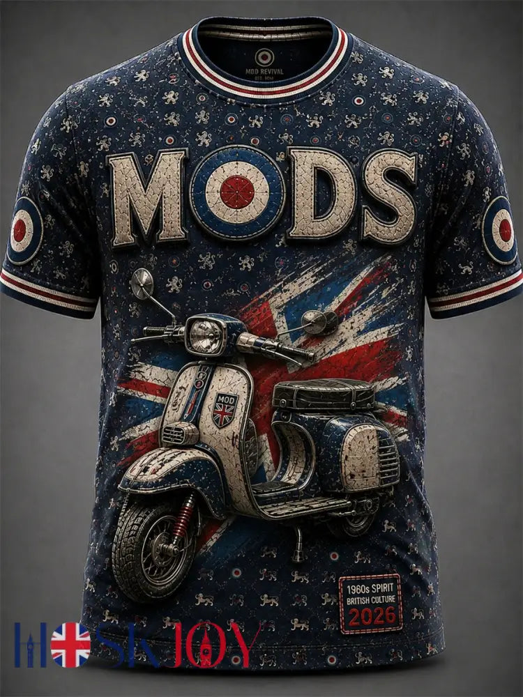 Men’s UK Mods Music Lover The Who Printed Short-Sleeved T-Shirt - Deep Blue / S