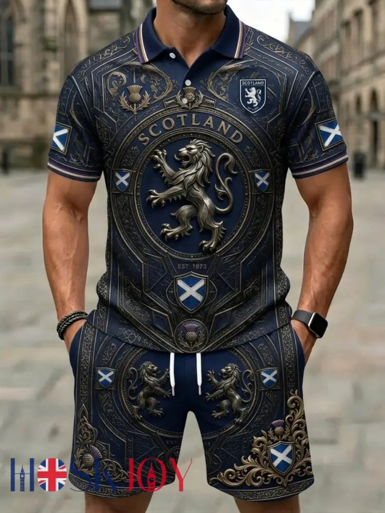 Men’s UK Scotland Football Lover 2026 Printed Polo Shirt Set - Blue / S