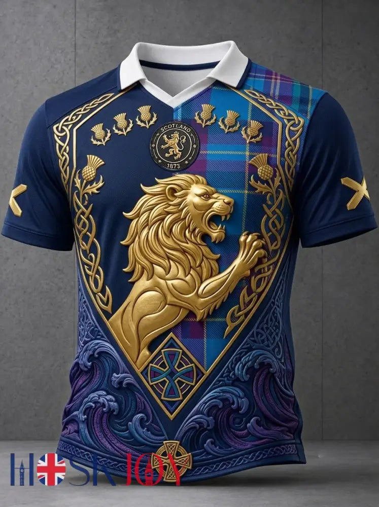 Men’s UK Scotland Football Lover 2026 Printed V-Neck T-Shirt - Blue / S