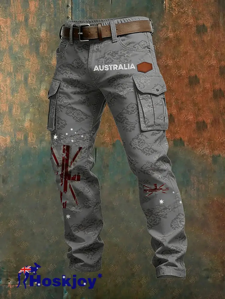 Men’s Vintage Australian Flag Art Print Business Casual Work Pants A / S