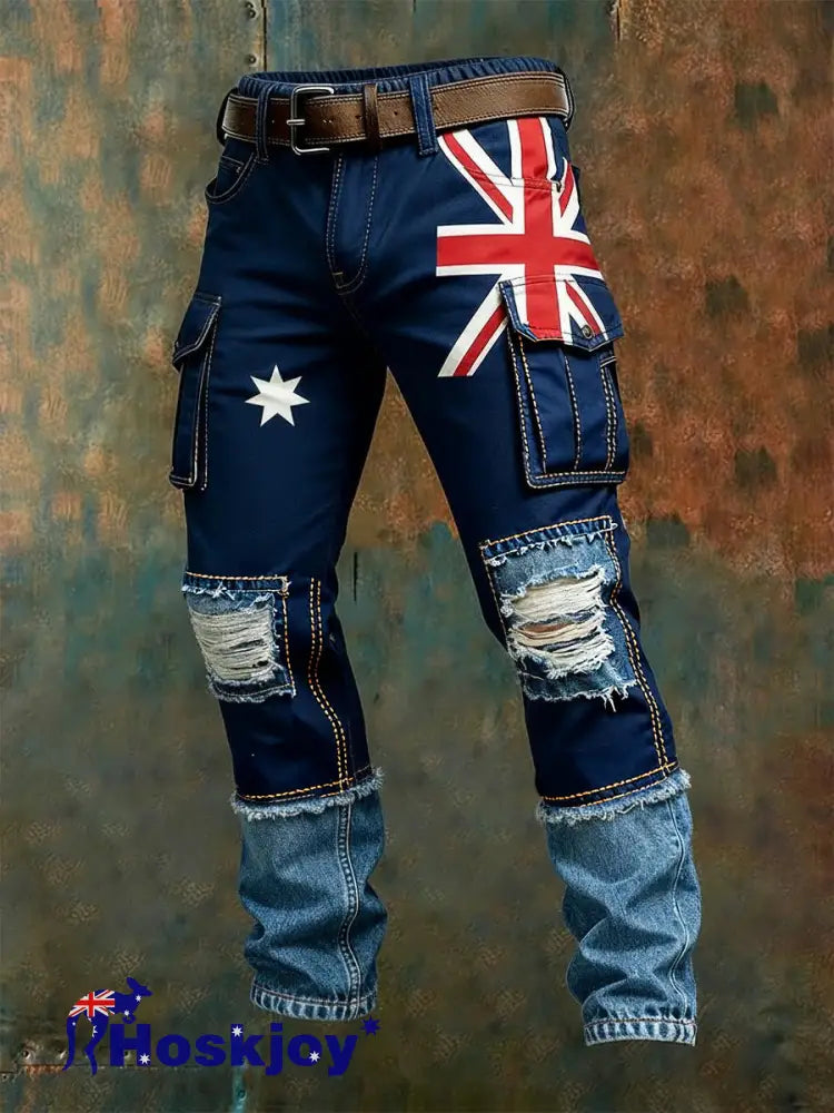Men’s Vintage Australian Flag Art Print Business Casual Work Pants A / S