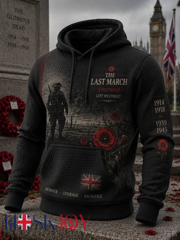 Men’s Vintage British Rememberance Day-Themed Printed Hoodie - A / S