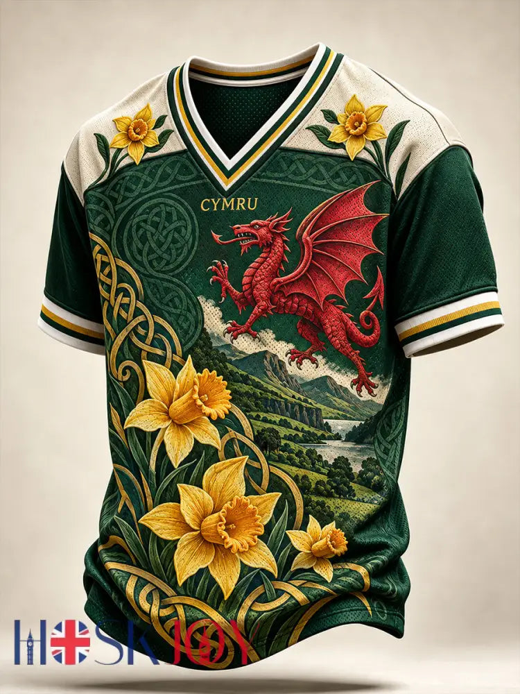 Men’s Vintage-Style Casual T-Shirt with Welsh Art Print - A / S