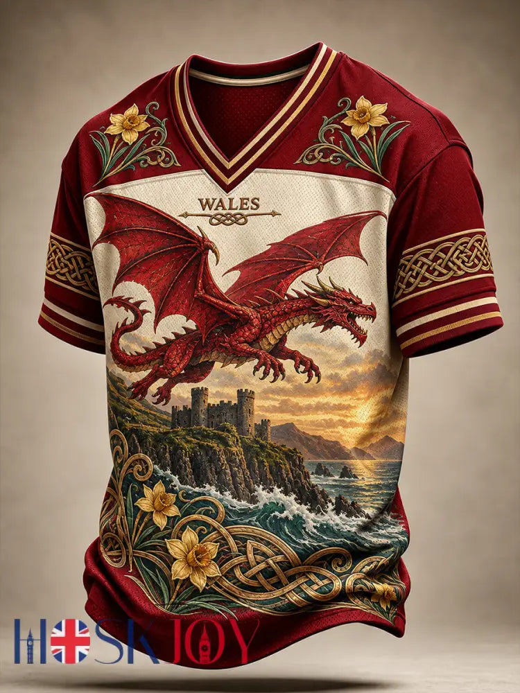Men’s Vintage-Style Casual T-Shirt with Welsh Art Print - A / S
