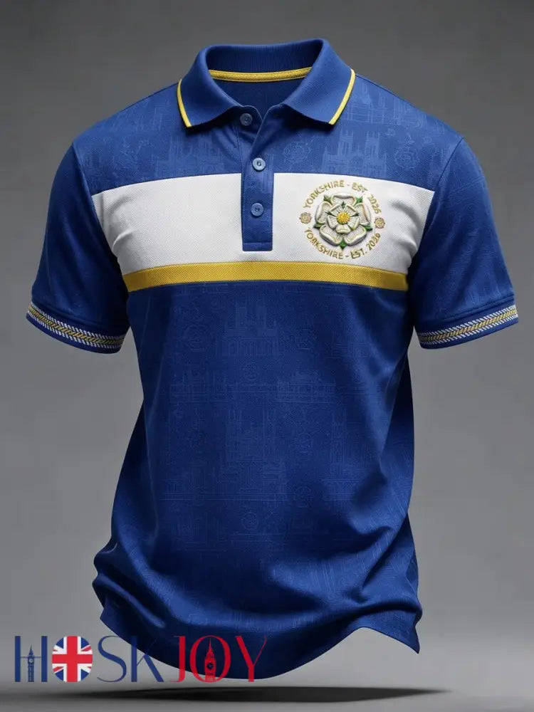 Men’s Vintage Yorkshire White Rose Polo Shirt - Blue / S