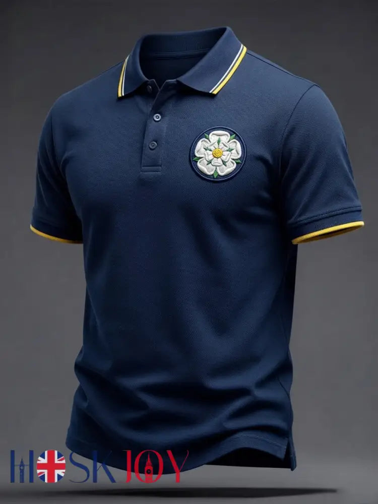 Men’s Vintage Yorkshire White Rose Polo Shirt - Blue / S