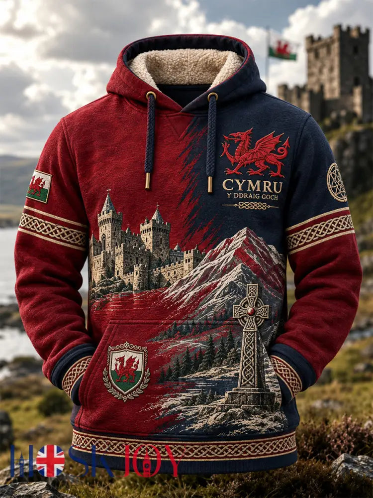 Men’s Wales UK Casual Hooded Sweatshirt - Wine Red / S
