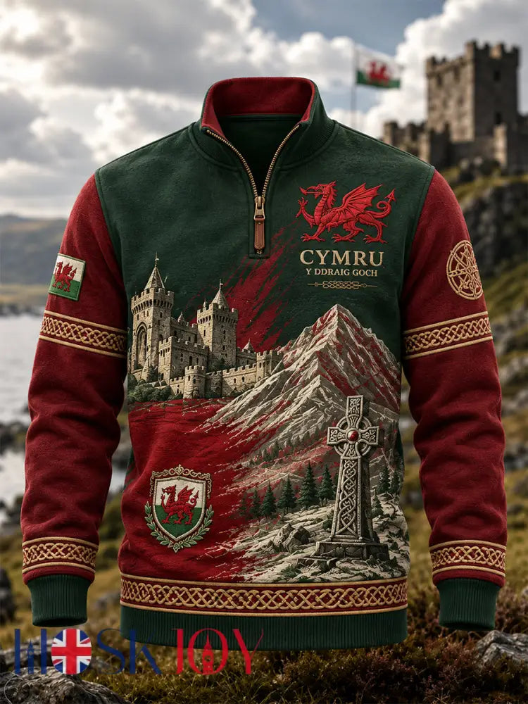Men’s Wales UK Casual Zip-Up Hoodie - Wine Red / S