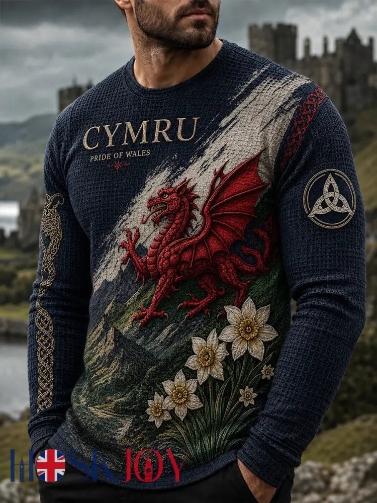 Men’s Wales UK Waffle Long Sleeve T-Shirt - A / S