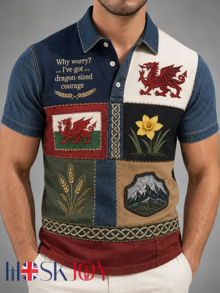 Men’s Welsh Cultural Element Art Print Polo - A / S