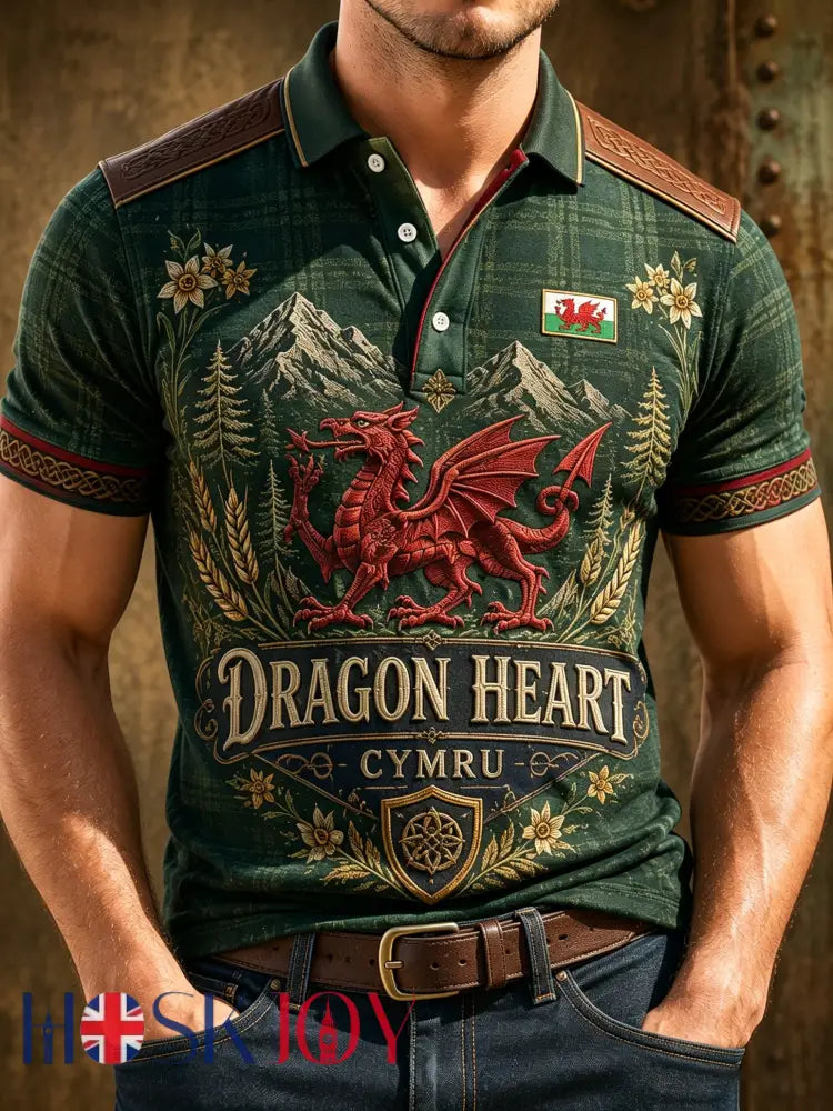 Men’s Welsh Cultural Element Art Print Polo - A / S