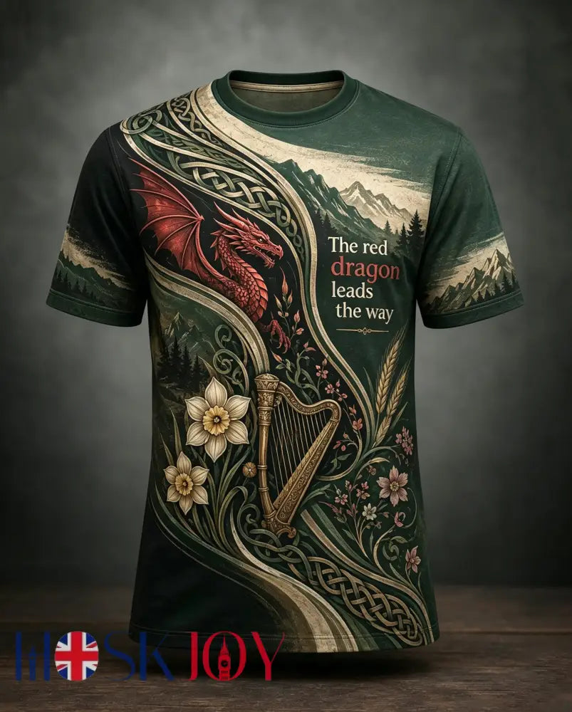 Men’s Welsh Cultural Elements Art Print T-Shirt - A / S
