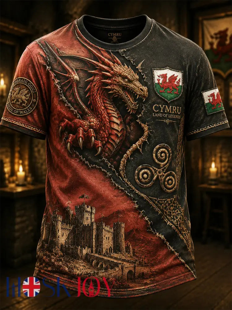 Men’s Welsh Ddraig Goch Printed Short-Sleeve T-Shirt - Black / S
