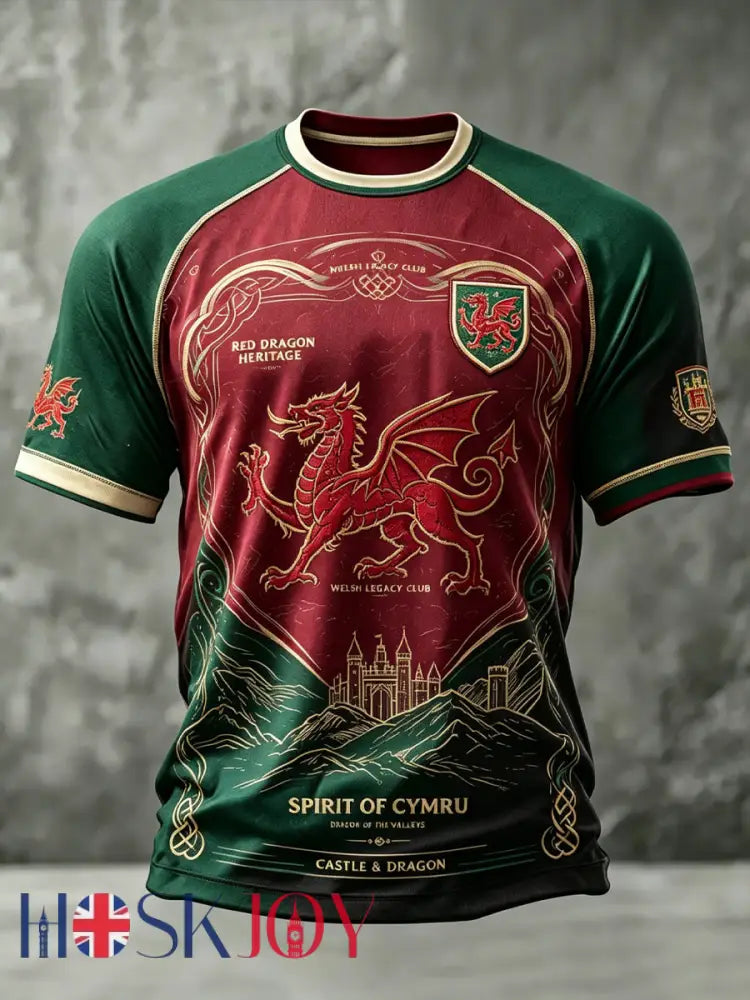Men’s Welsh Dragon Printed Casual short sleeves t-shirt - As picture / S