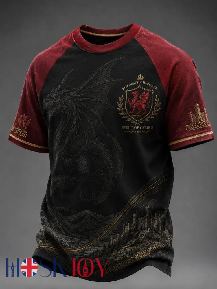 Men’s Welsh Dragon Printed Casual short sleeves t-shirt - As picture / S