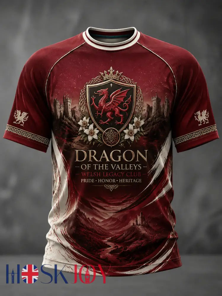 Men’s Welsh Dragon Printed Casual Short Sleeves T-shirt - As picture / S