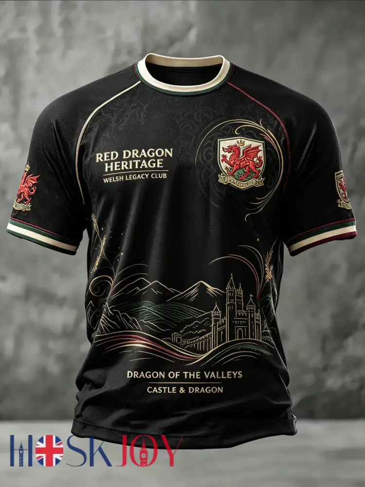 Men’s Welsh Dragon Printed Casual short sleeves t-shirt - As picture / S