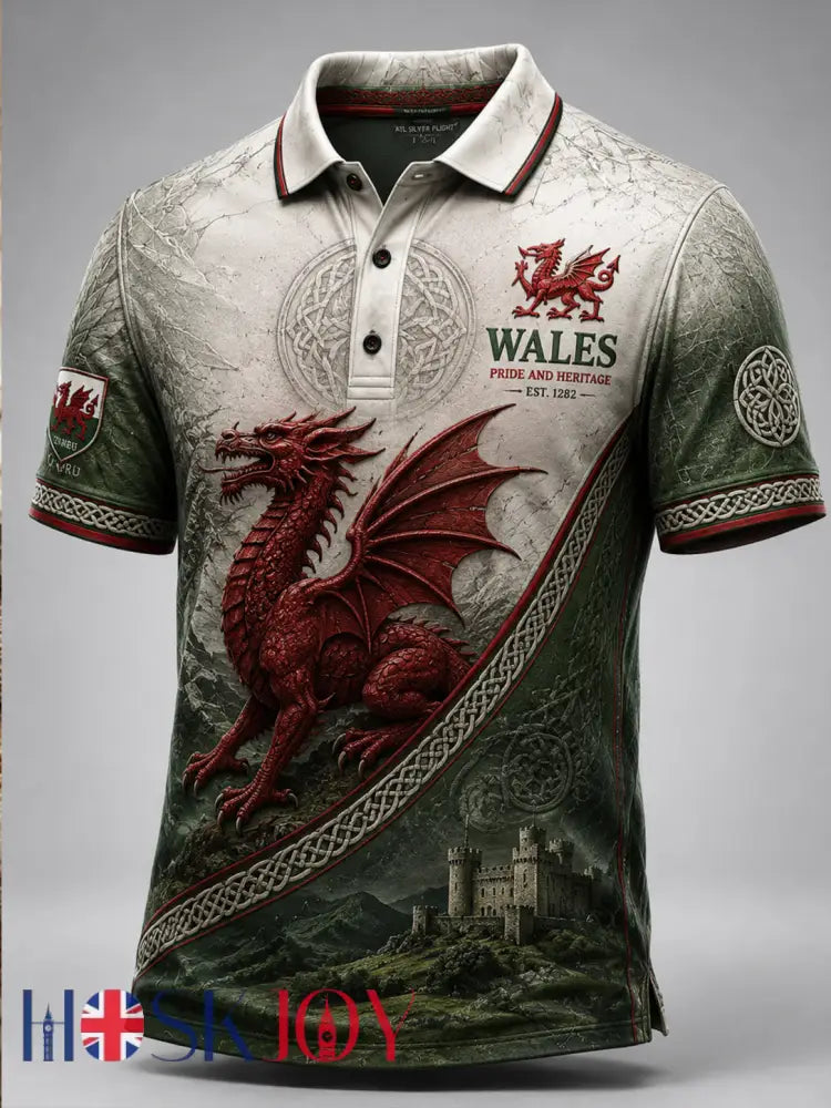 Men’s Welsh Red Dragon Art Print Polo - A / S