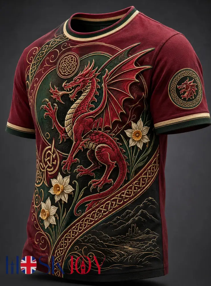 Men’s Welsh Red Dragon Cultural Art Print T-Shirt - A / S