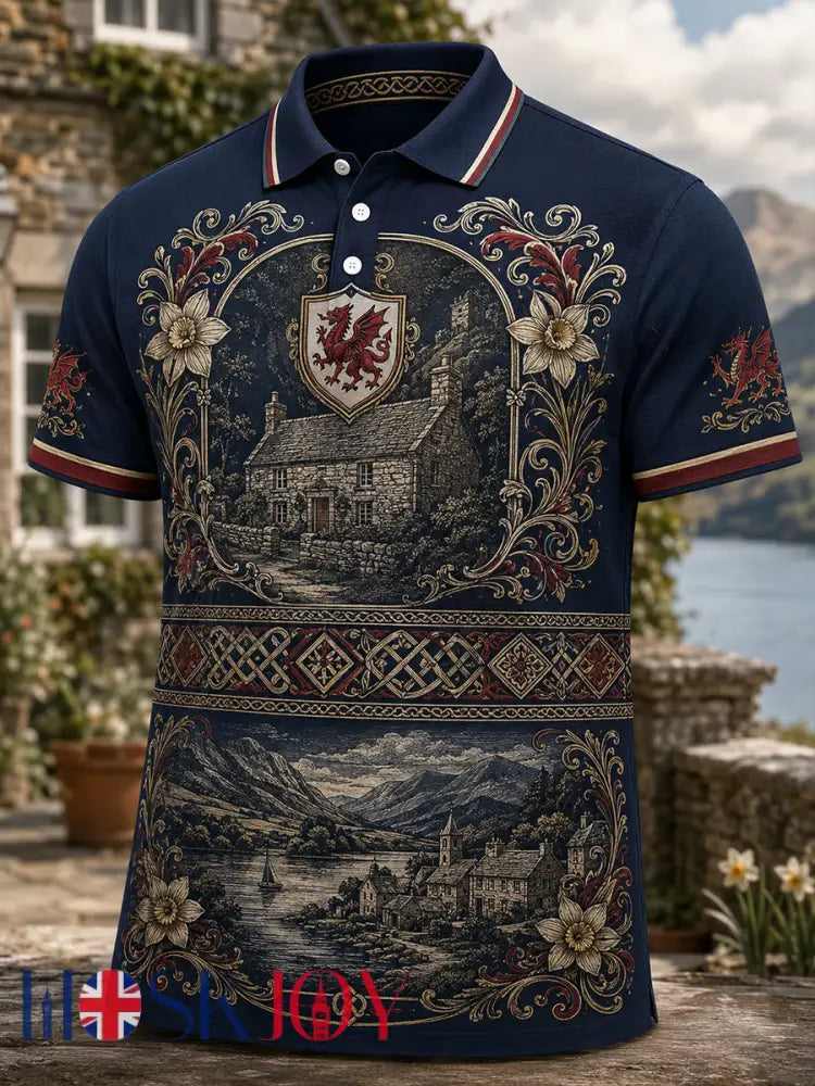 Men’s Welsh Red Dragon Cultural Elements Art Print Casual Polo - A / S