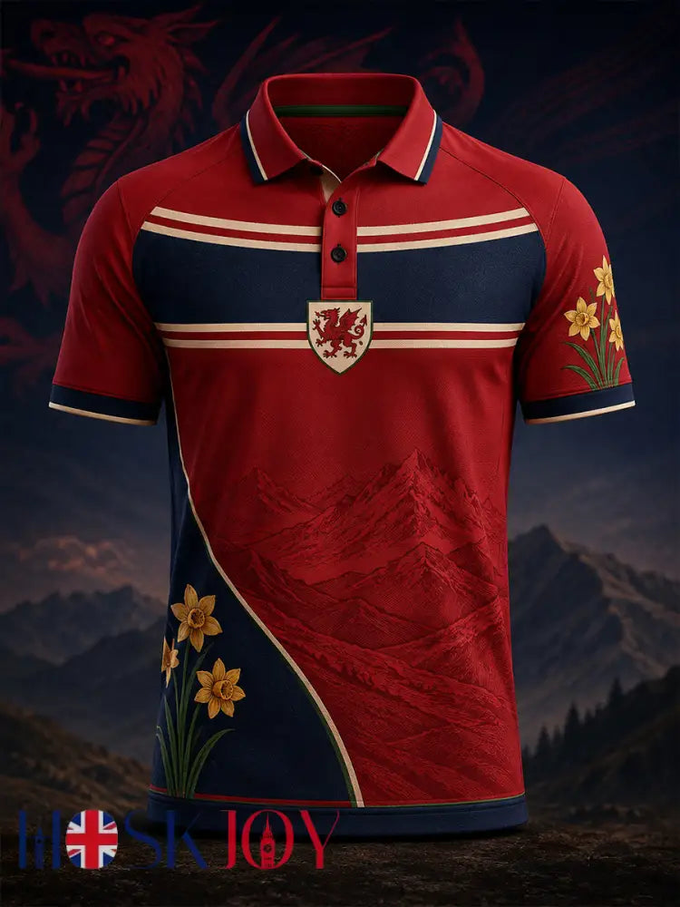 Men’s Welsh Red Dragon Cultural Elements Art Print Casual Polo - A / S