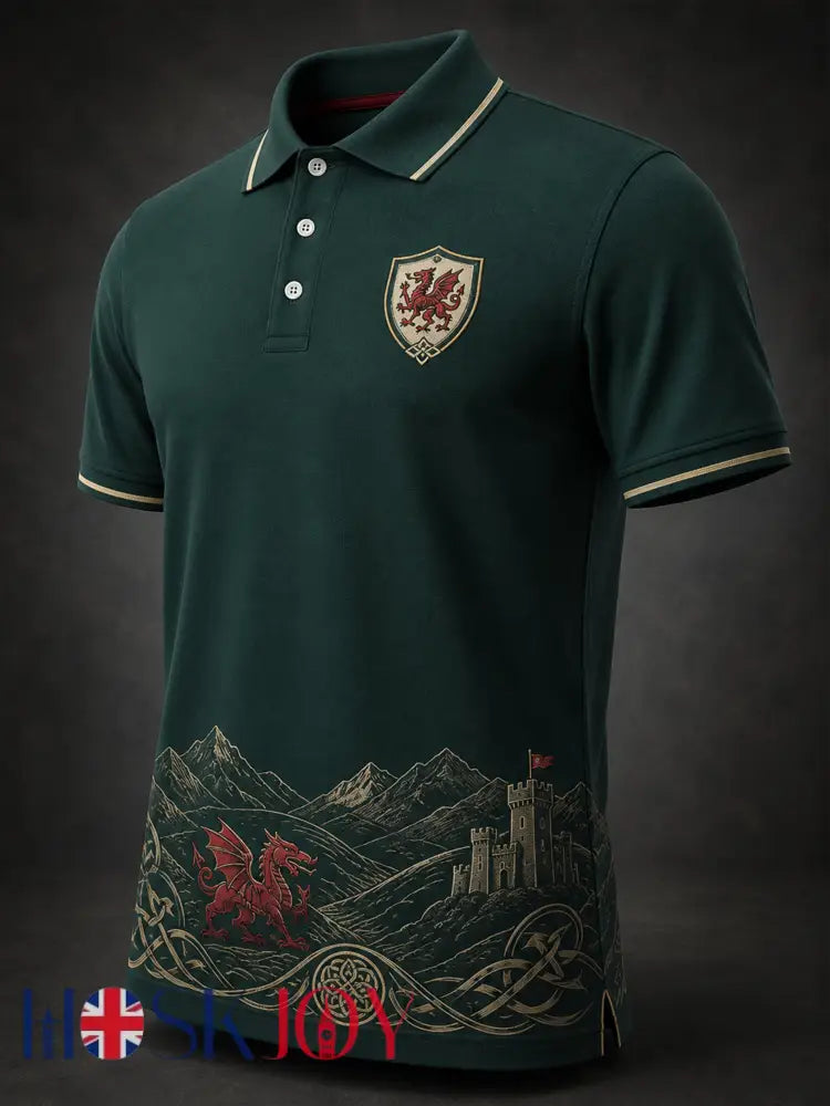 Men’s Welsh Red Dragon Cultural Elements Art Print Polo - A / S