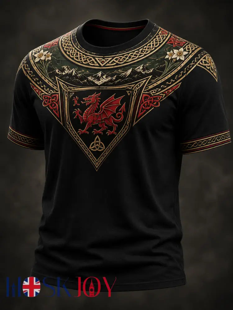 Men’s Welsh Red Dragon Cultural Elements Art Print T-Shirt - A / S