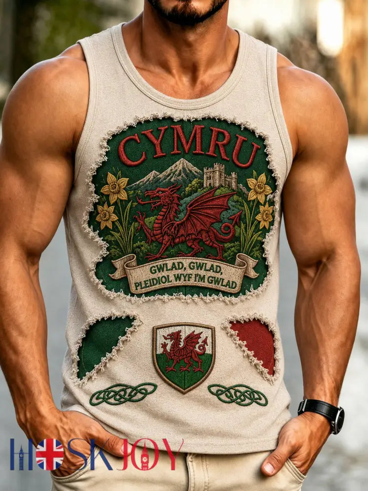 Men’s Welsh Red Dragon Cultural Elements Art Print Vest - A / S