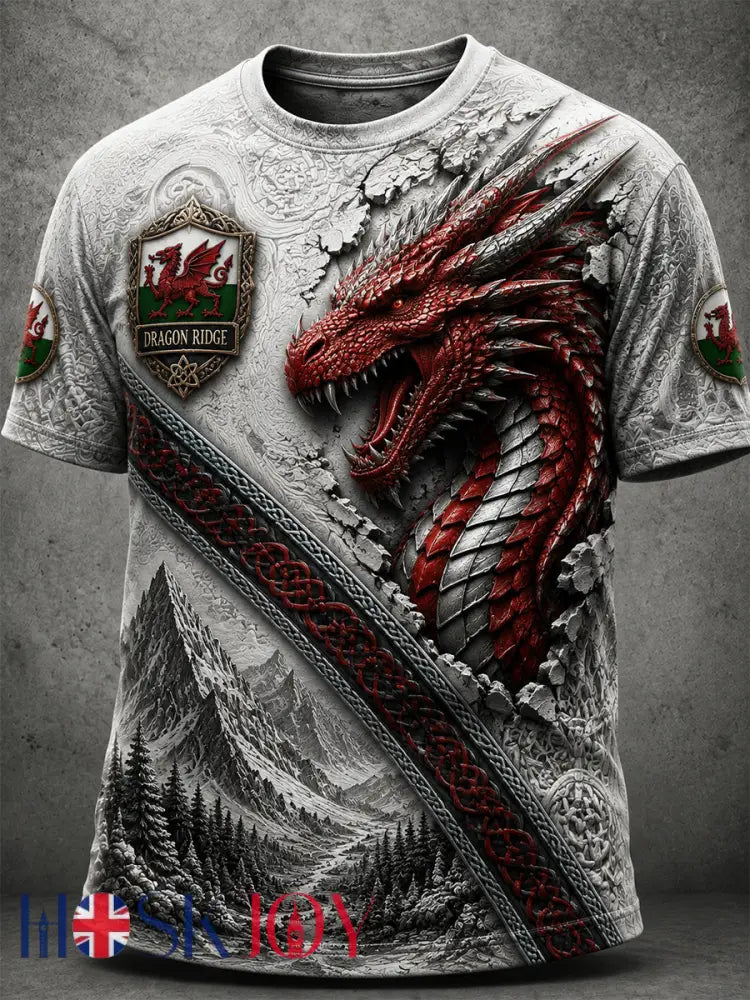 Men’s Welsh Red Dragon Printed Short-Sleeve T-Shirt - Gray / S