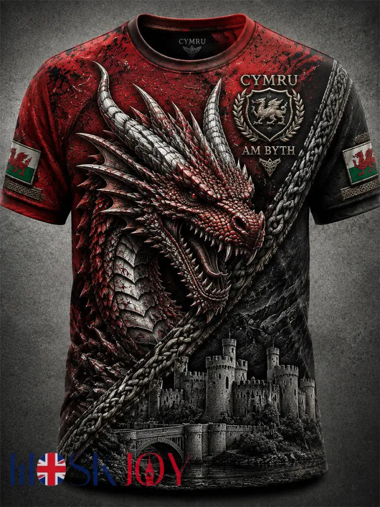 Men’s Welsh Red Dragon Printed Short-Sleeve T-Shirt - Red / S