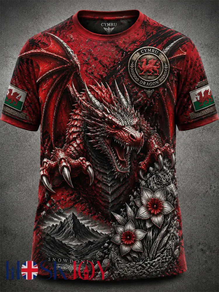 Men’s Welsh Red Dragon Printed Short-Sleeve T-Shirt - Red / S